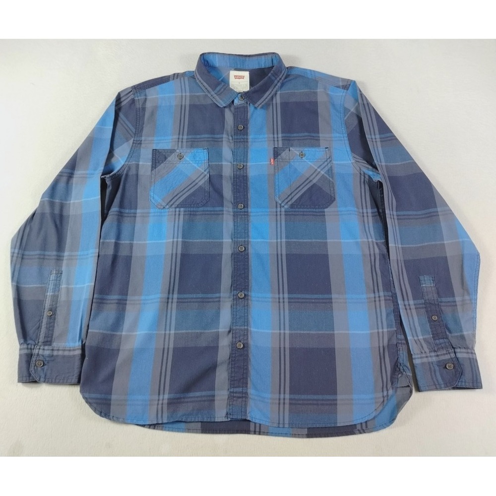 Levi's Shirt Mens XL Blue Plaid Long Sleeve Button Up Casual Workwear Outdoors